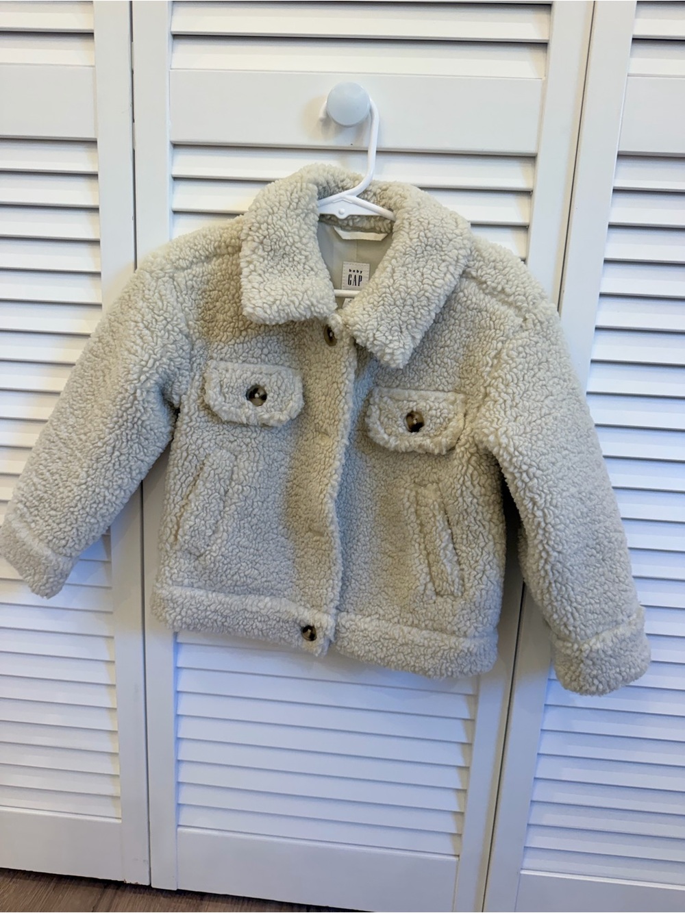 GAP Kids Cream Sherpa Button-Front Jacket